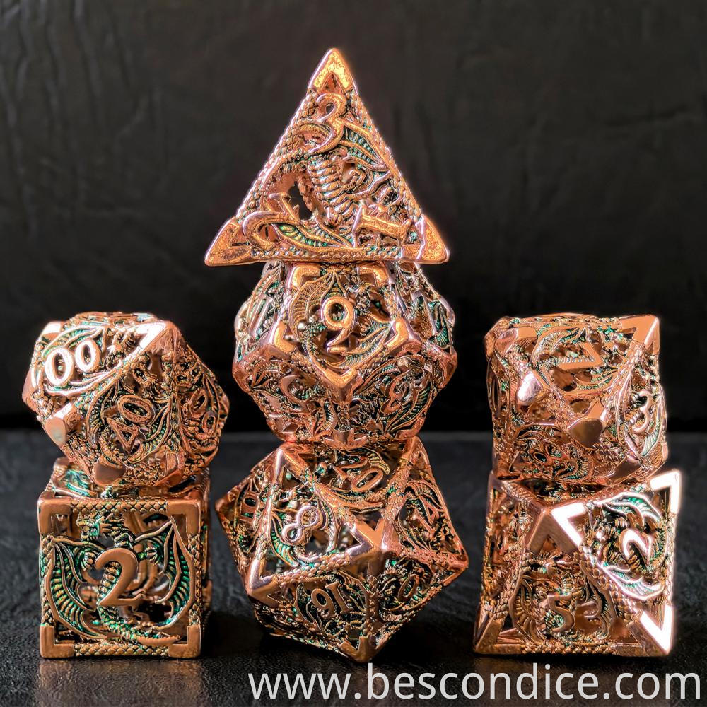 Copper Hollow Metal Dice With Gem Green